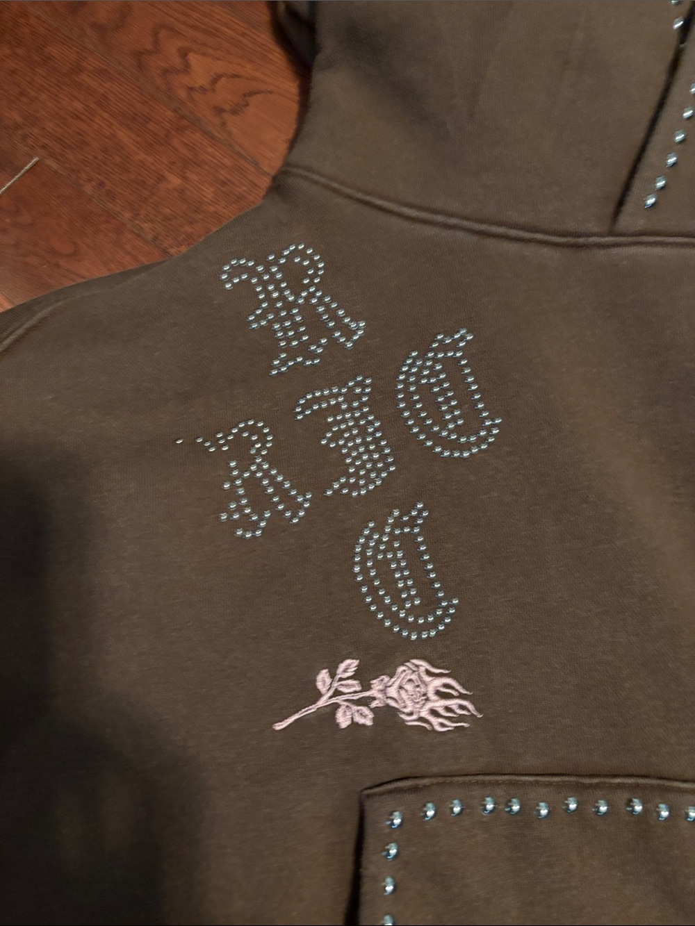 Civil Regime Brown Hoodie with studs Women’s Size: Small oversized NWT - Picture 6 of 8